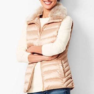 NWT Talbots gold/champagne vest w/ faux fur collar